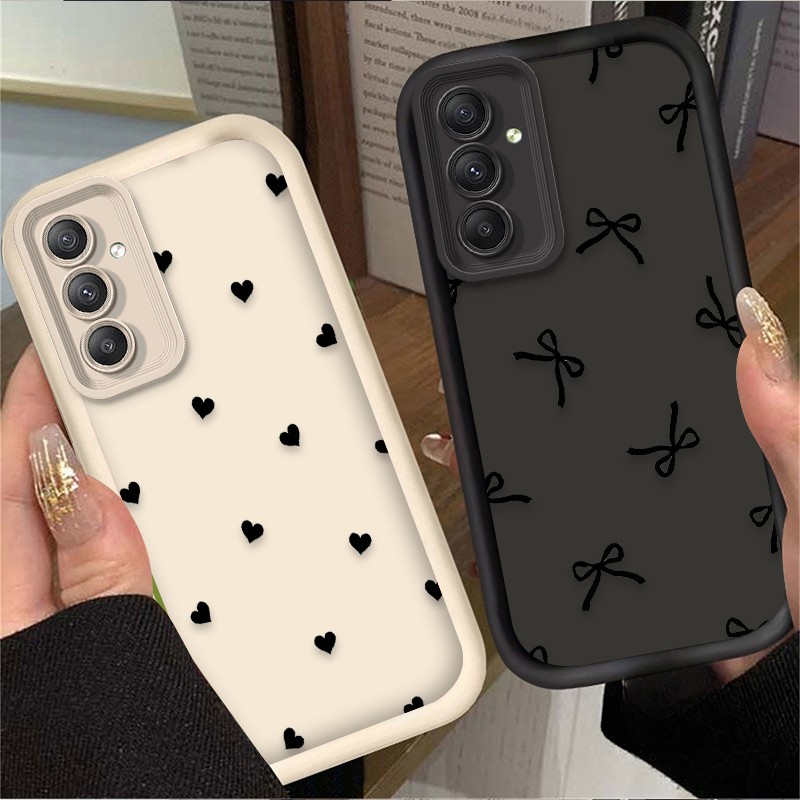 Phone Cases Samsung A14 - Czarne etui z motywem serca, kokardki