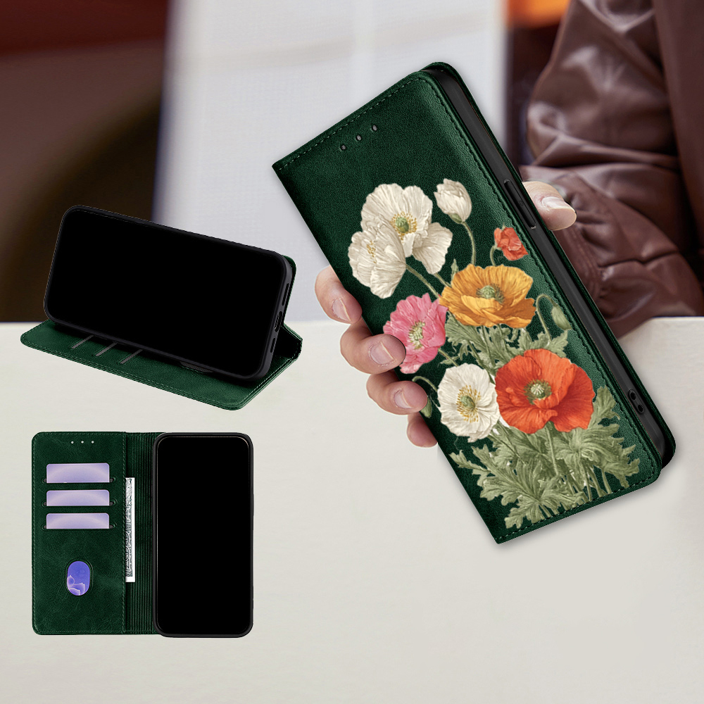 Flip Leather Case - Magnetyczne etui portfel z motywem kwiatowym